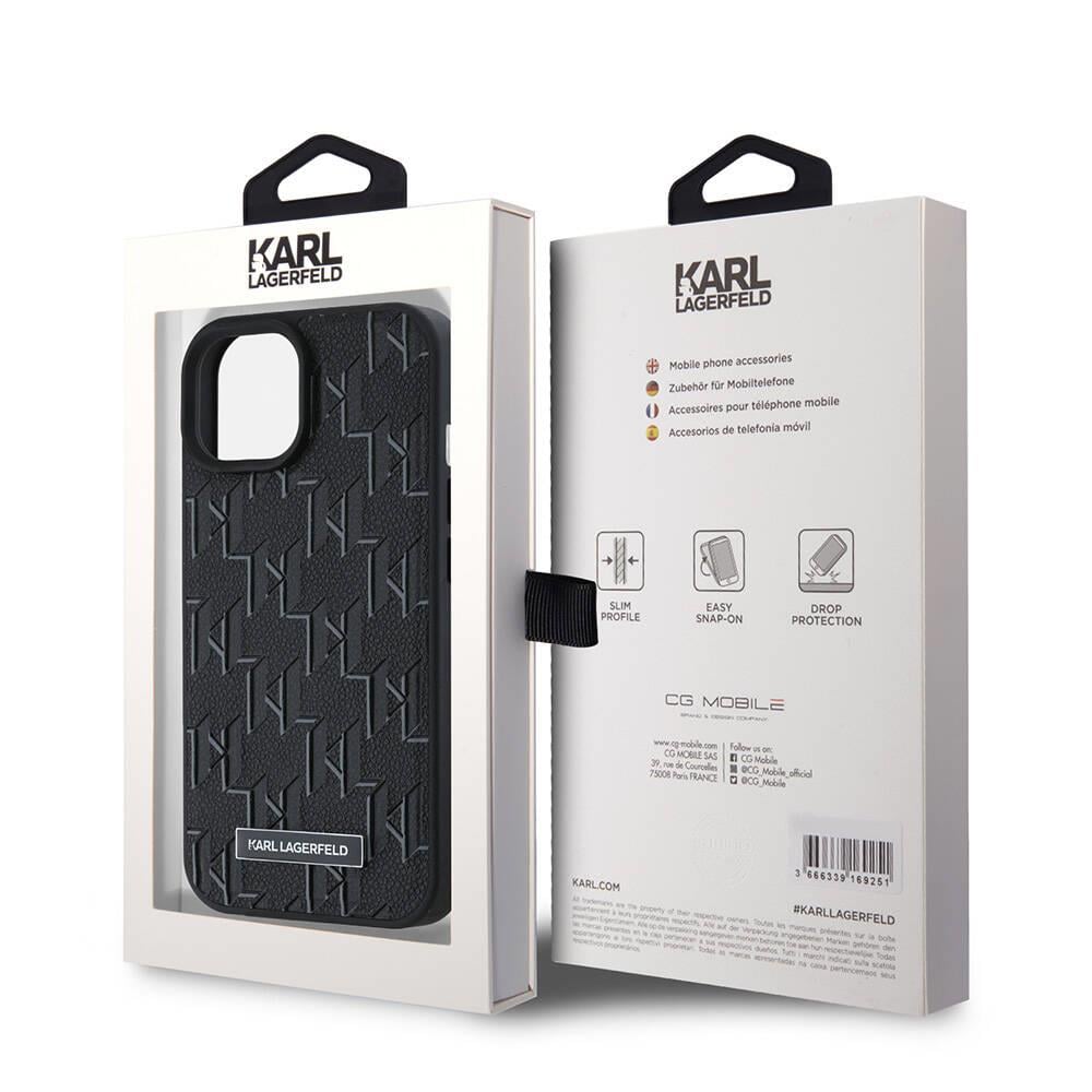 Apple iPhone 15 Kılıf Karl Lagerfeld Orjinal Lisanslı M-safe Şarj Özellikli KL Yazılı Hot Stamp Kapak