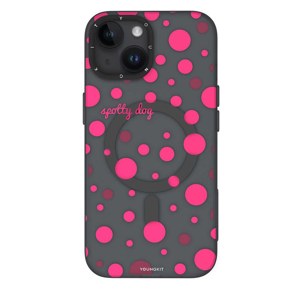 Apple iPhone 15 Kılıf M-safe Şarj Özellikli Polka Dot Desenli Youngkit Spots Serisi Kapak