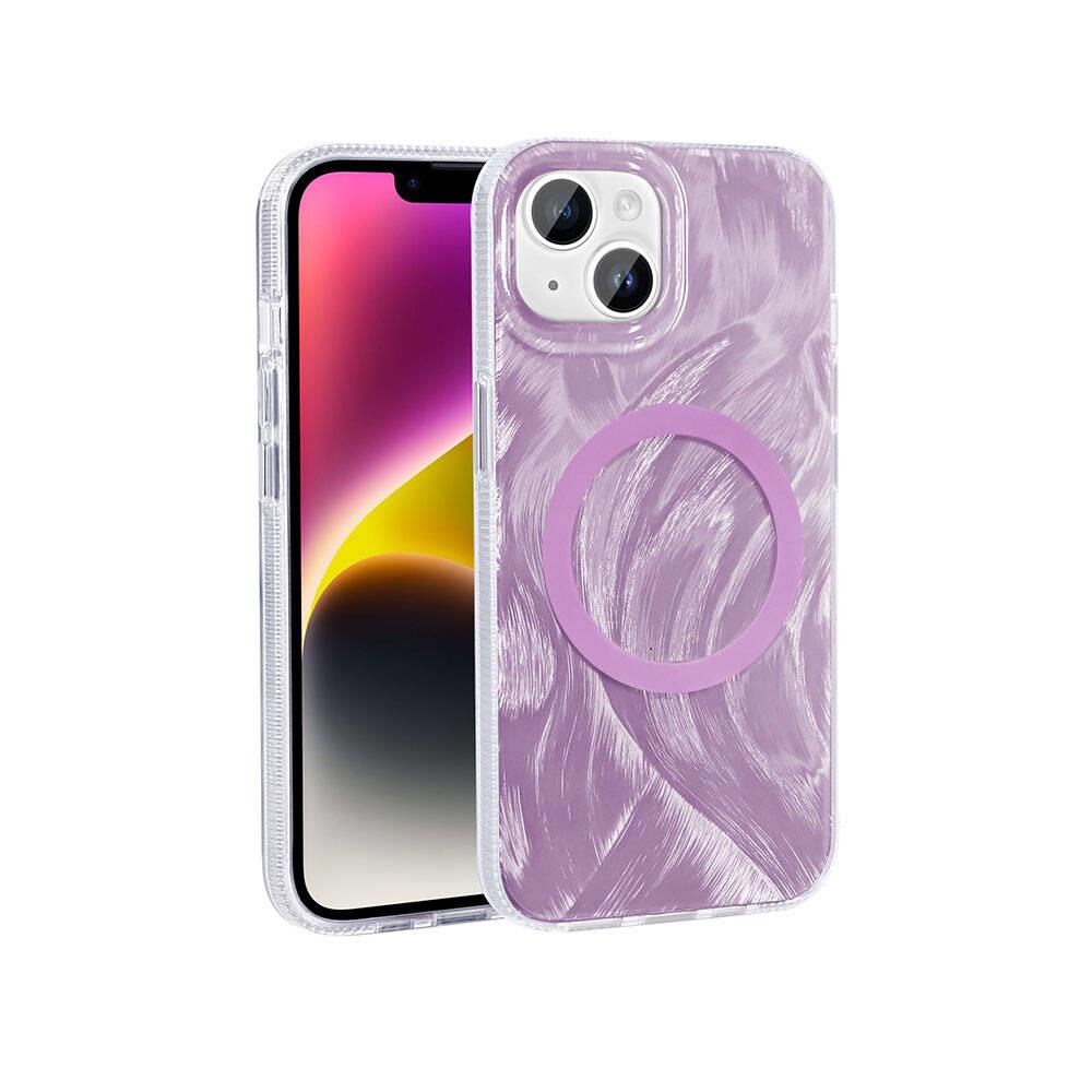 Apple iPhone 15 Kılıf M-safe Şarj Özellikli Fırça Boya Desenli Zore Palet Kapak