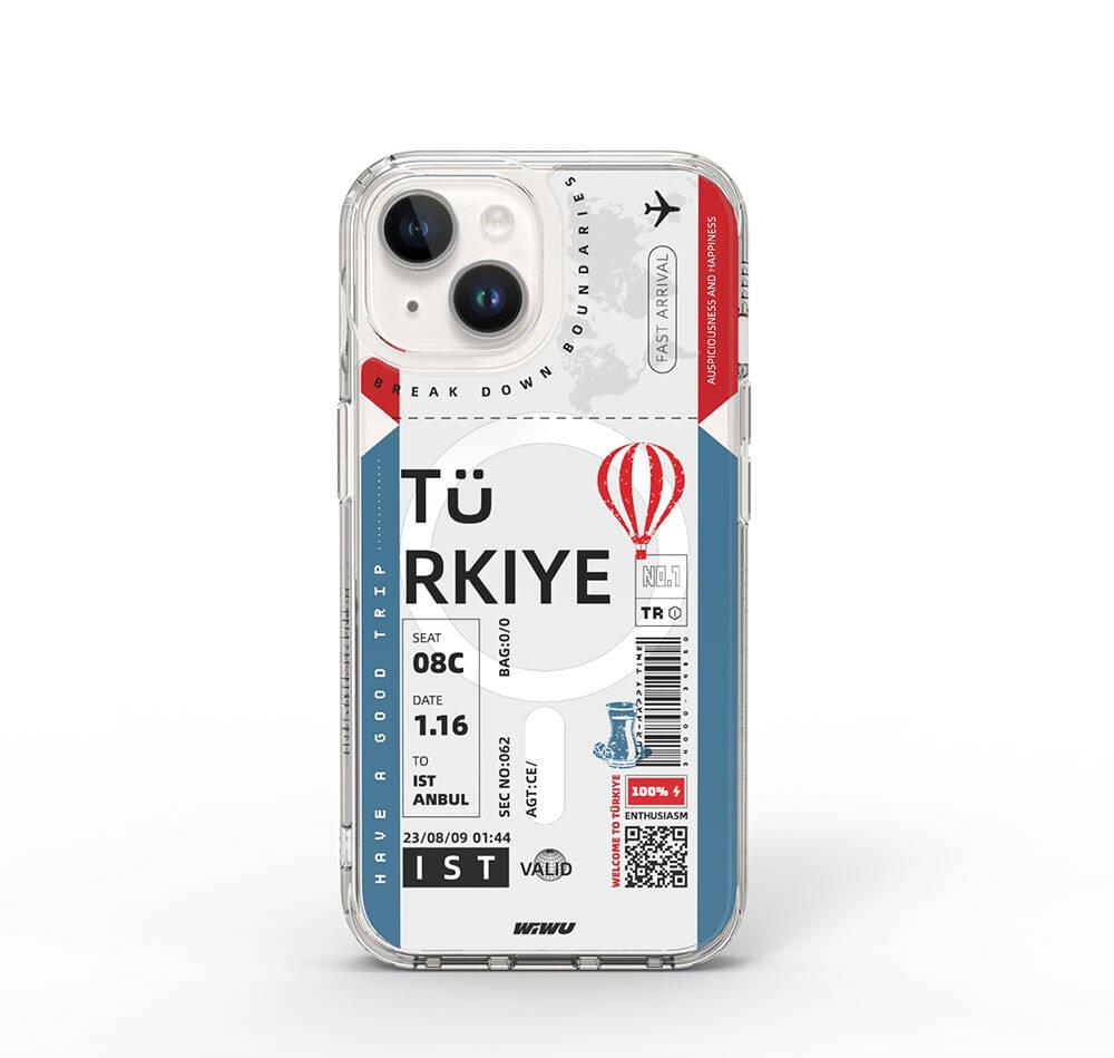 Apple iPhone 15 Kılıf M-safe Şarj Özellikli Bilet Desenli Wiwu Turkey B Serisi Kapak