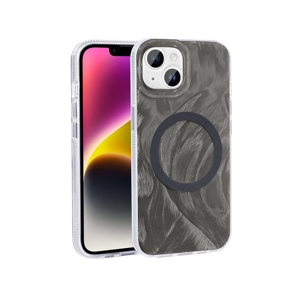 Apple iPhone 15 Kılıf M-safe Şarj Özellikli Fırça Boya Desenli Zore Palet Kapak