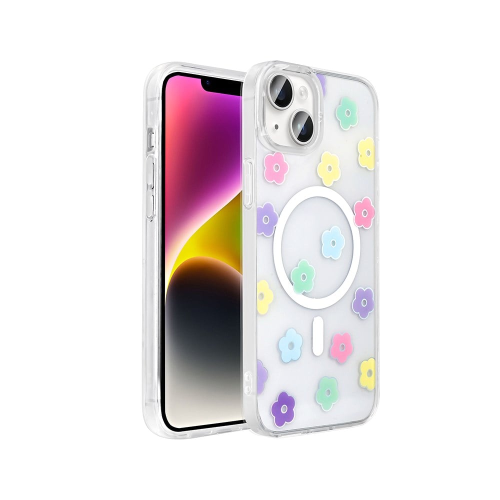 Apple iPhone 15 Kılıf M-Safe Şarj Özellikli Şeffaf Zore Folk Sert Kapak