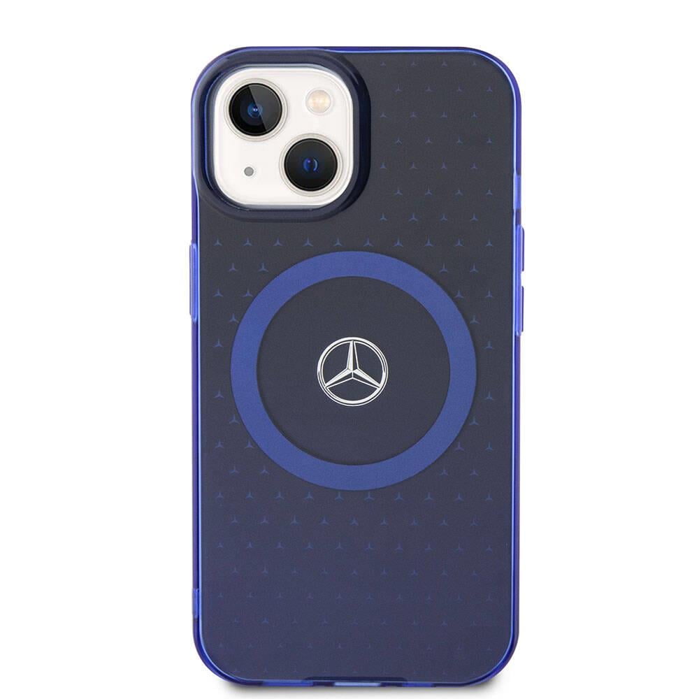 Apple iPhone 15 Kılıf Mercedes Benz Orjinal Lisanslı M-safe Şarj Özellikli Çift Katmanlı Mavi Yıldız Desenli Kapak