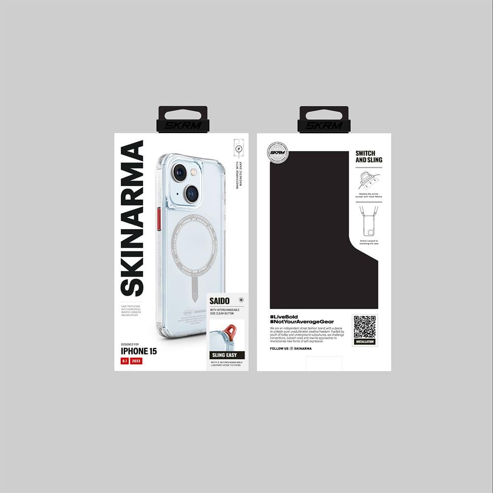 Apple iPhone 15 Kılıf SkinArma Şeffaf Airbag Tasarımlı M-safe Şarj Özellikli Saido Kapak