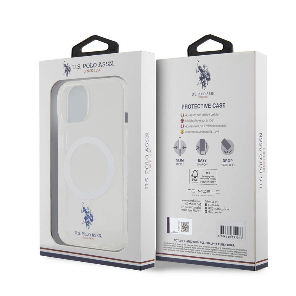 Apple iPhone 15 Kılıf U.S. Polo Assn. Orjinal Lisanslı M-safe Şarj Özellikli Transparan Tasarım Kapak