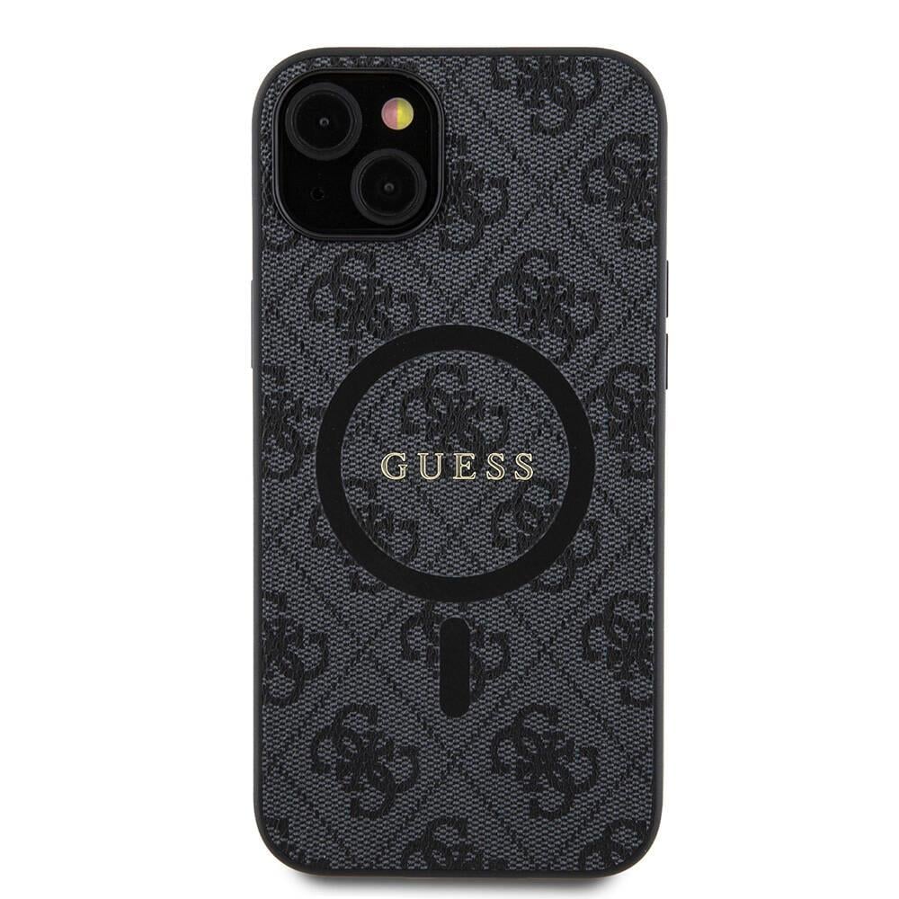 Apple iPhone 15 Plus Guess Orjinal Lisanslı M-safe Şarj Özellikli PU Halkalı 4G Desenli Yazı Logolu Kapak