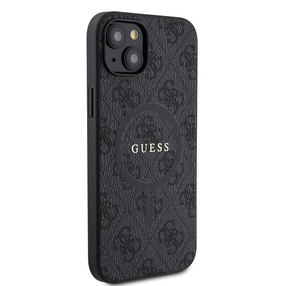 Apple iPhone 15 Plus Guess Orjinal Lisanslı M-safe Şarj Özellikli PU Halkalı 4G Desenli Yazı Logolu Kapak