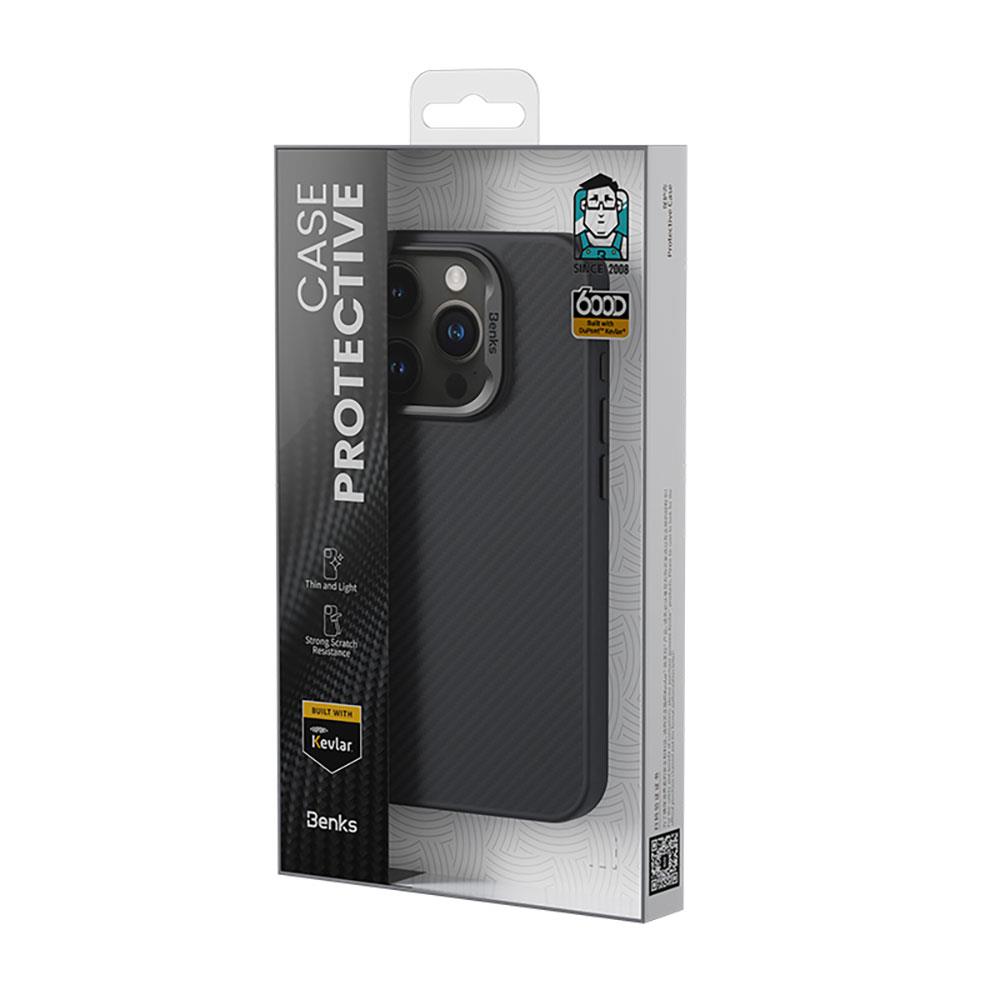 Apple iPhone 15 Plus Kılıf Karbon Fiber M-safe Şarj Özellikli Benks Hybrid ArmorPro 600D Kevlar Kapak