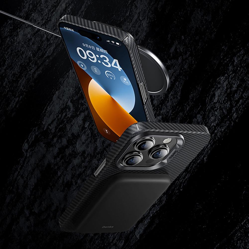 Apple iPhone 15 Plus Kılıf M-safe Özellikli Karbon Fiber Benks Essential ArmorAir 600D Kevlar Kapak