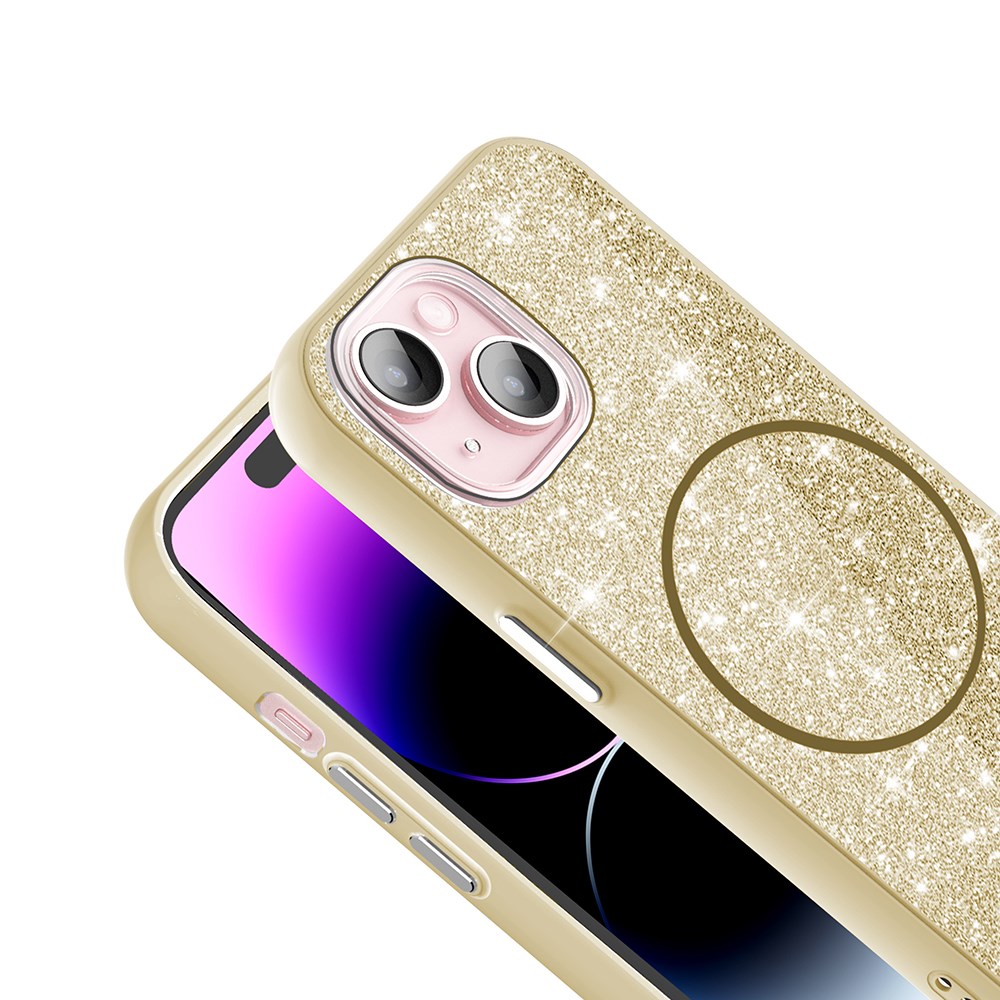 Apple iPhone 15 Plus Kılıf M-safe Şarj Özellikli Parlayan Simli Zore Okso Kapak