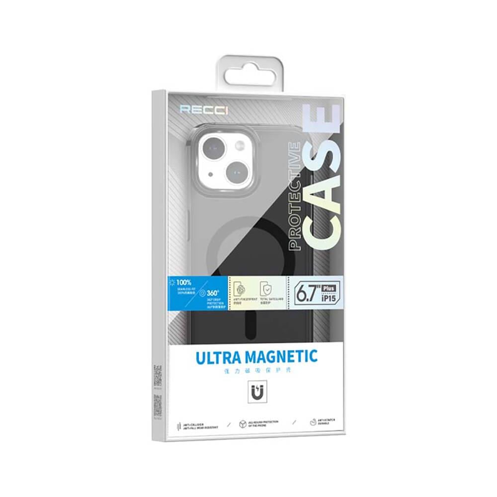 Apple iPhone 15 Plus Kılıf M-safe Şarj Özellikli Saydam Arka Yüzey Recci Crystal Color Serisi Kapak
