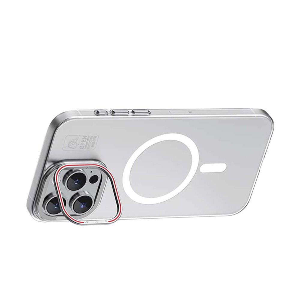 Apple iPhone 15 Plus Kılıf M-safe Şarj Özellikli Standlı Metal Kamera Çerçeveli Mat Recci Glaze Serisi Kapak