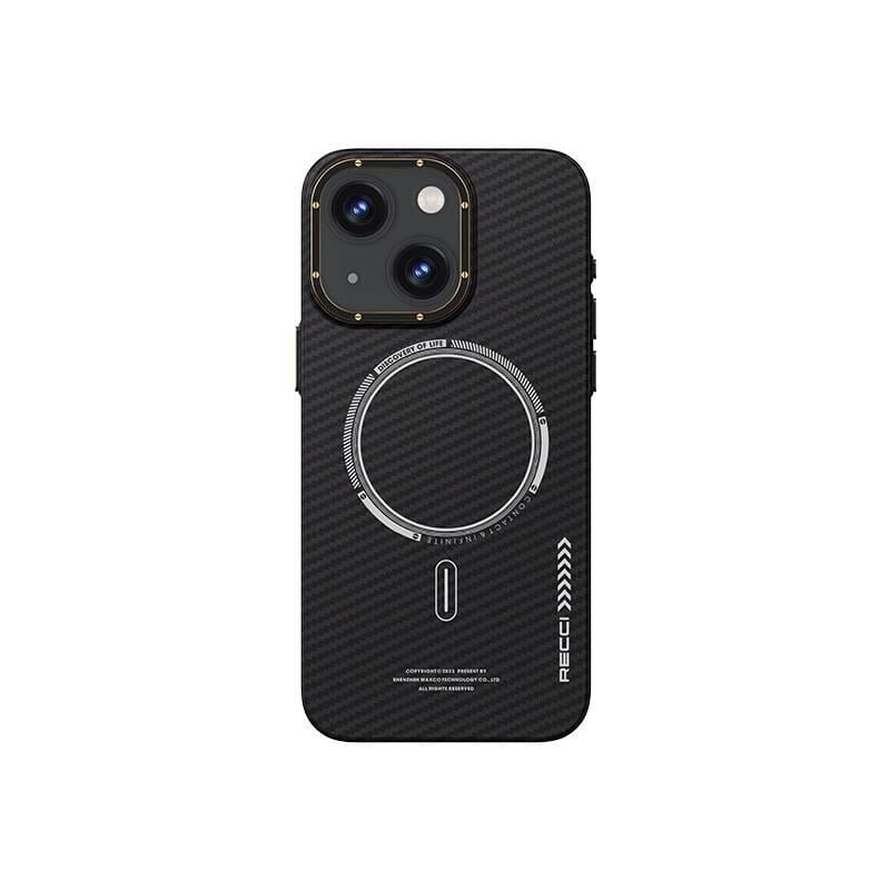 Apple iPhone 15 Plus Kılıf Recci Machinist Serisi M-safe Şarj Özellikli Magnetik Karbon Kapak
