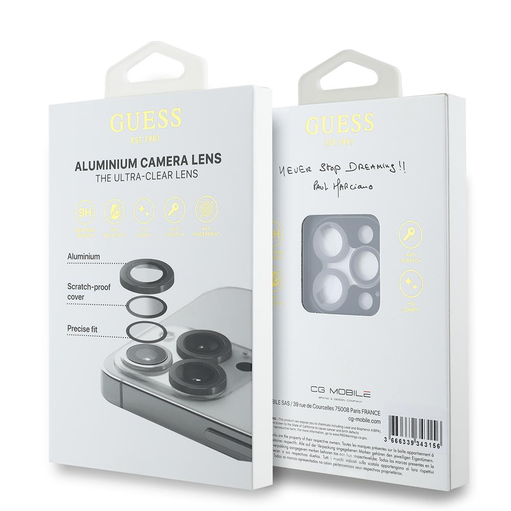 Apple iPhone 15 Pro Guess Orjinal Lisanslı Metal Kamera Lens Koruyucu