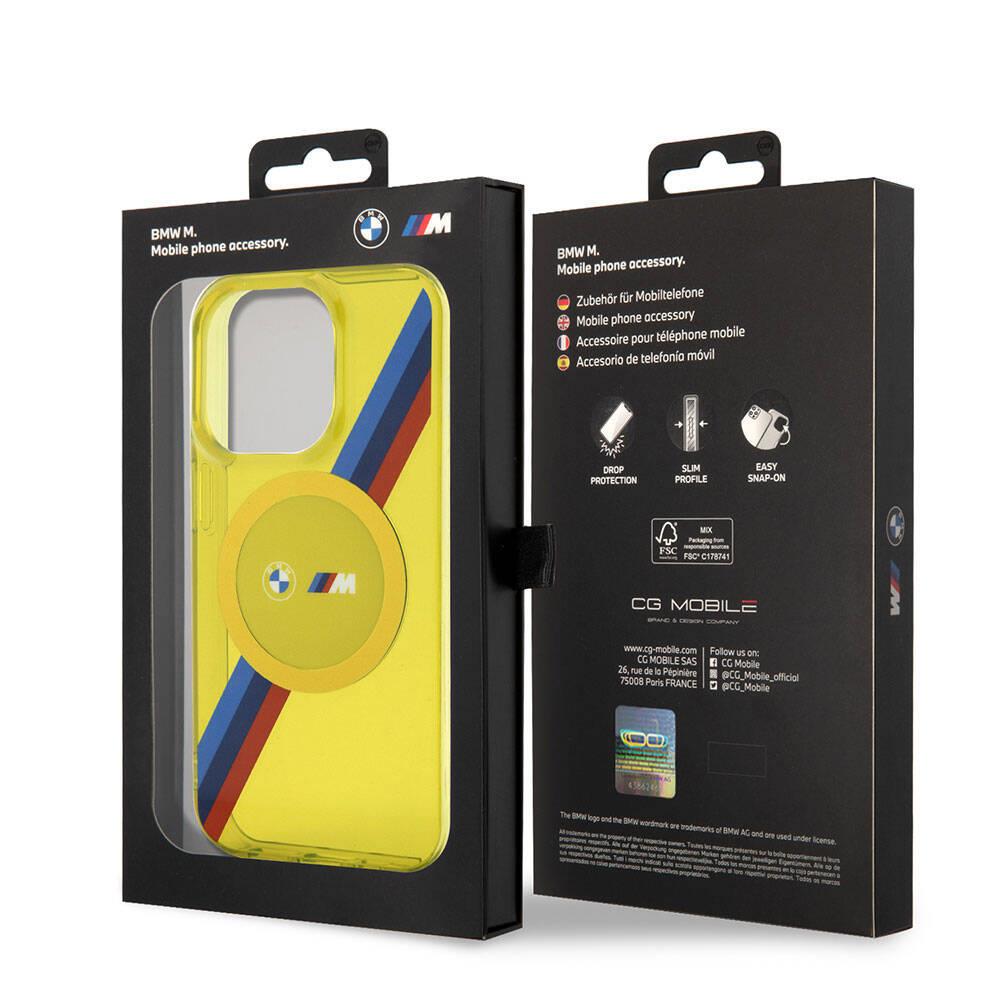 Apple iPhone 15 Pro Kılıf BMW M-safe Şarj Özellikli Transparan Tricolor Stripes Orjinal Lisanslı Kapak