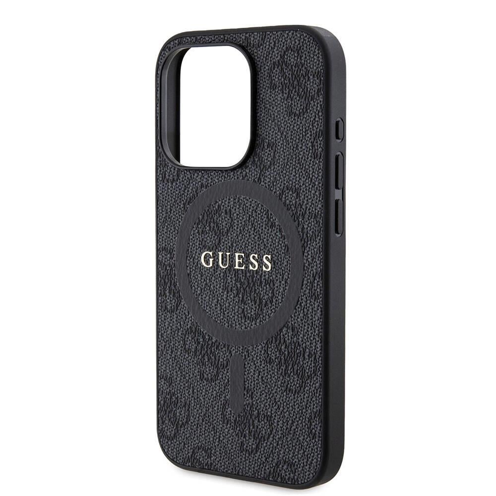 Apple iPhone 15 Pro Kılıf Guess Orjinal Lisanslı M-safe Şarj Özellikli PU Halkalı 4G Desenli Yazı Logolu Kapak