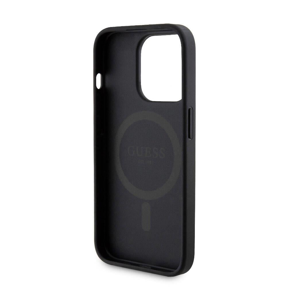 Apple iPhone 15 Pro Kılıf Guess Orjinal Lisanslı M-safe Şarj Özellikli Yazı Logolu 4G Desenli Kapak + Powerbank 5000mAh 2in1 Set