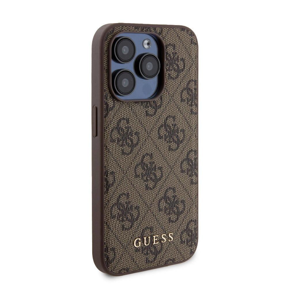 Apple iPhone 15 Pro Kılıf Guess Orjinal Lisanslı M-safe Şarj Özellikli Yazı Logolu 4G Desenli Kapak + Powerbank 5000mAh 2in1 Set
