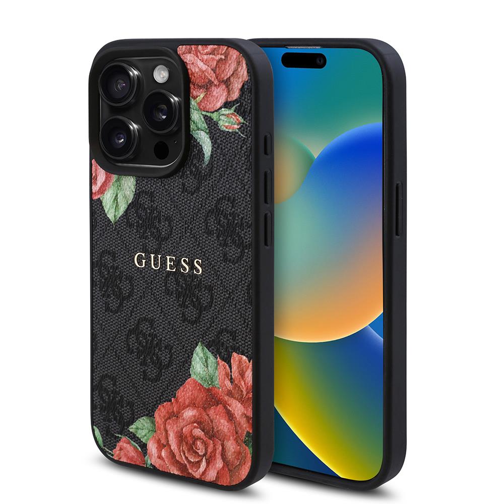 Apple iPhone 15 Pro Kılıf Guess Orjinal Lisanslı M-safe Şarj Özellikli Yazı Logolu 4G Desenli Kapak + Powerbank 5000mAh 2in1 Set