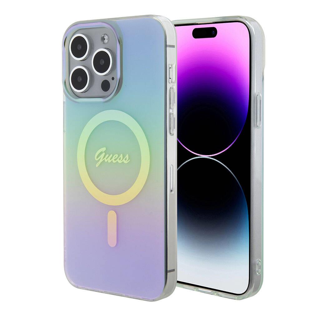 Apple iPhone 15 Pro Kılıf Guess Orjinal Lisanslı M-safe Şarj Özellikli Yazı Logolu Iridescent Kapak