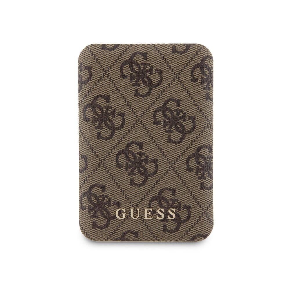 Apple iPhone 15 Pro Kılıf Guess Orjinal Lisanslı M-safe Şarj Özellikli Yazı Logolu 4G Desenli Kapak + Powerbank 5000mAh 2in1 Set