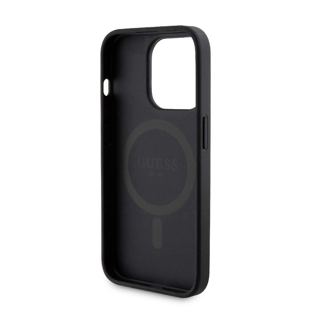 Apple iPhone 15 Pro Kılıf Guess Orjinal Lisanslı M-safe Şarj Özellikli Yazı Logolu 4G Desenli Kapak + Powerbank 5000mAh 2in1 Set