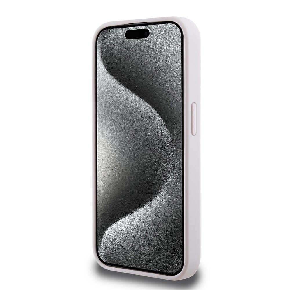Apple iPhone 15 Pro Kılıf Guess Orjinal Lisanslı PU Deri Yazı ve 4G Metal Logolu Desenli Kapak