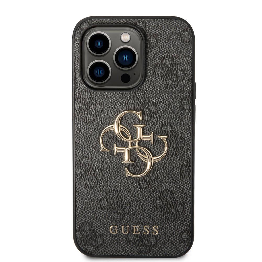 Apple iPhone 15 Pro Kılıf Guess Orjinal Lisanslı PU Deri Yazı ve 4G Metal Logolu Desenli Kapak