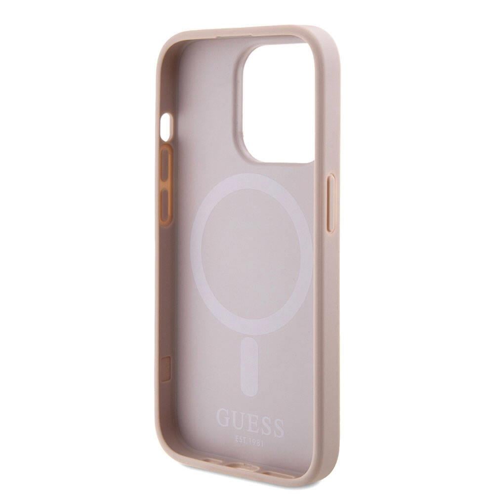 Apple iPhone 15 Pro Kılıf Guess Orjinal Lisanslı PU Deri Yazı ve 4G Metal Logolu Desenli Kapak