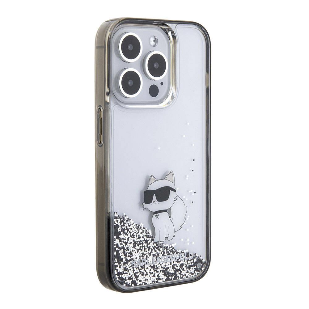 Apple iPhone 15 Pro Kılıf Karl Lagerfeld Choupette Sıvılı Glitter Orjinal Lisanslı Kapak