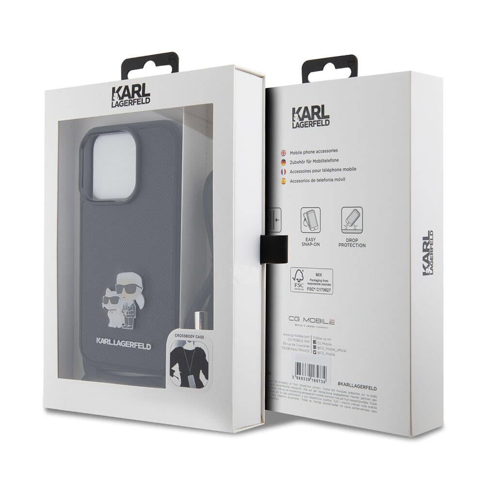 Apple iPhone 15 Pro Kılıf Karl Lagerfeld Askı İpli K&C Metal Logo Orjinal Lisanslı Kapak