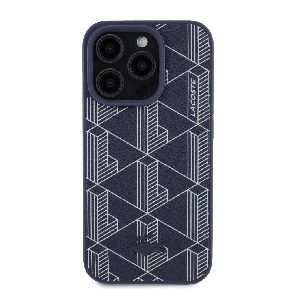 Apple iPhone 15 Pro Kılıf Lacoste Orjinal Lisanslı M-safe Şarj Özellikli PU Deri Görünümlü Karışık Monogram Desenli Kapak