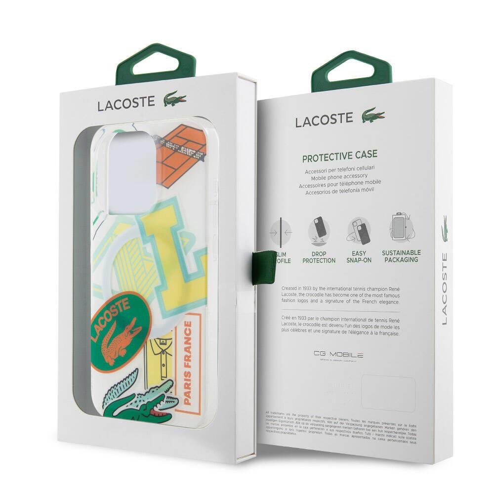 Apple iPhone 15 Pro Kılıf Lacoste Orjinal Lisanslı M-safe Şarj Özellikli Çift Katmanlı Yamalar Desenli Kapak