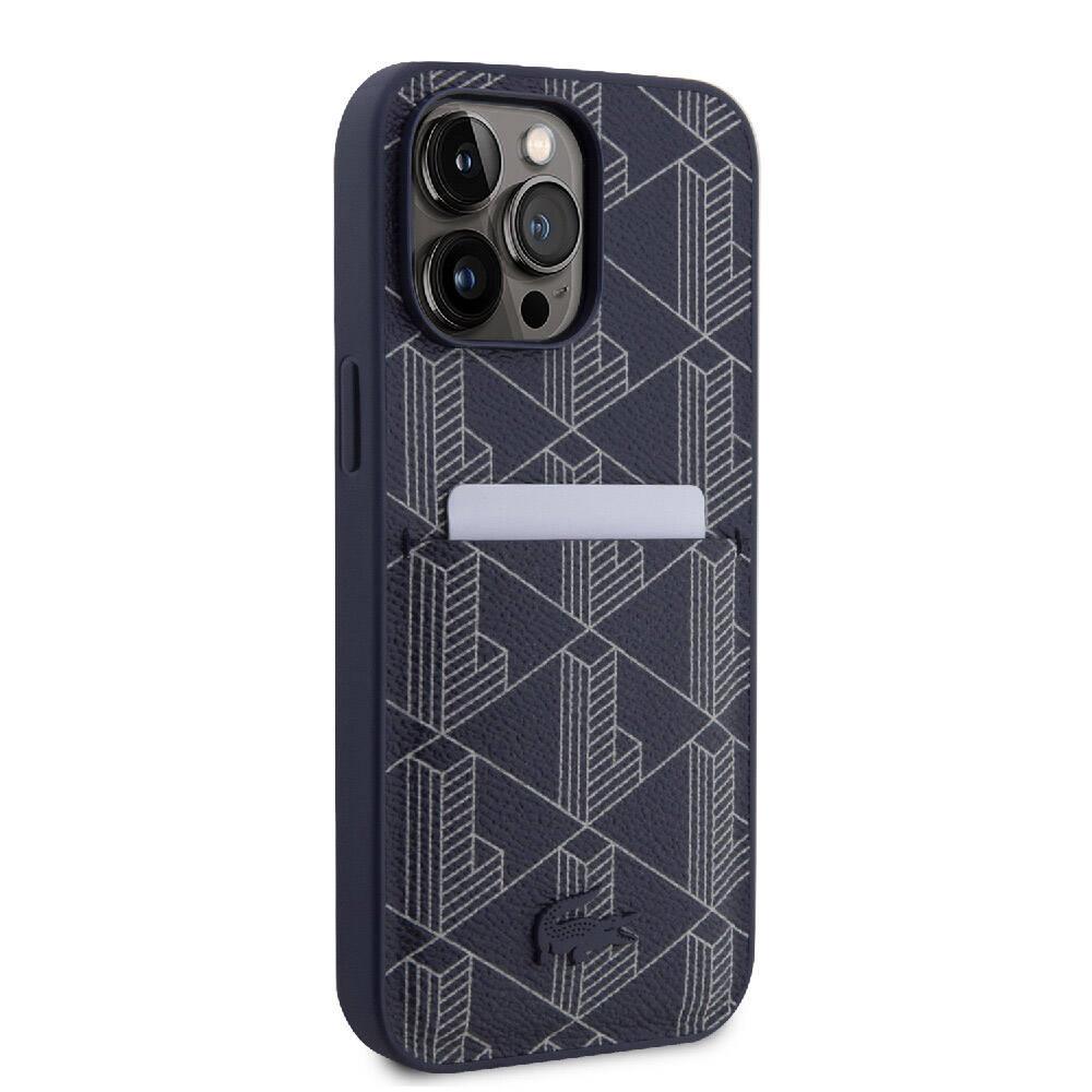 Apple iPhone 15 Pro Kılıf Lacoste Orjinal Lisanslı M-safe Şarj Özellikli PU Deri Görünümlü Kartlıklı Karışık Monogram Desenli Kapak