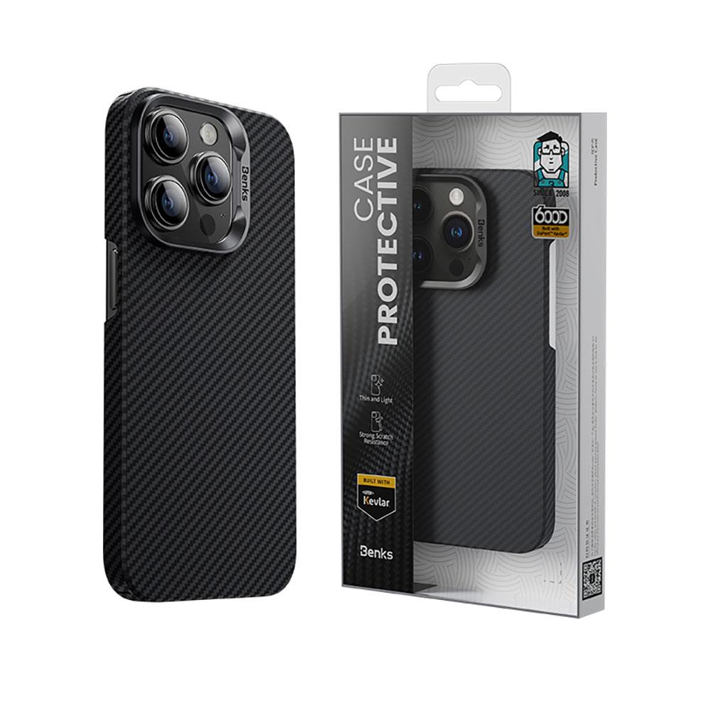Apple iPhone 15 Pro Kılıf M-safe Özellikli Karbon Fiber Benks Essential ArmorAir 600D Kevlar Kapak