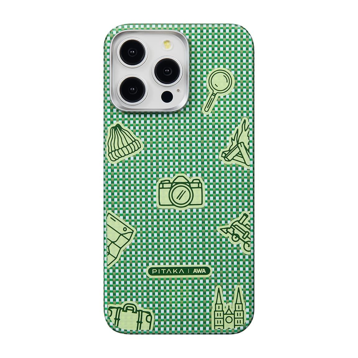 Apple iPhone 15 Pro Kılıf M-safe Şarj Özellikli Awa Tasarımlı 1500D Aramid Fiber Pitaka Ultra-Slim Classic Serisi Forest Kapak