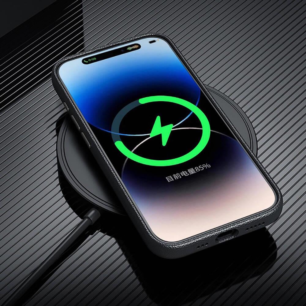 Apple iPhone 15 Pro Kılıf M-safe Şarj Özellikli PU Deri Zore Adora Kapak