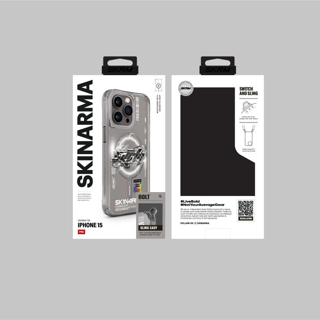Apple iPhone 15 Pro Kılıf M-safe Şarj Özellikli Yazı Desenli SkinArma Bolt Kapak