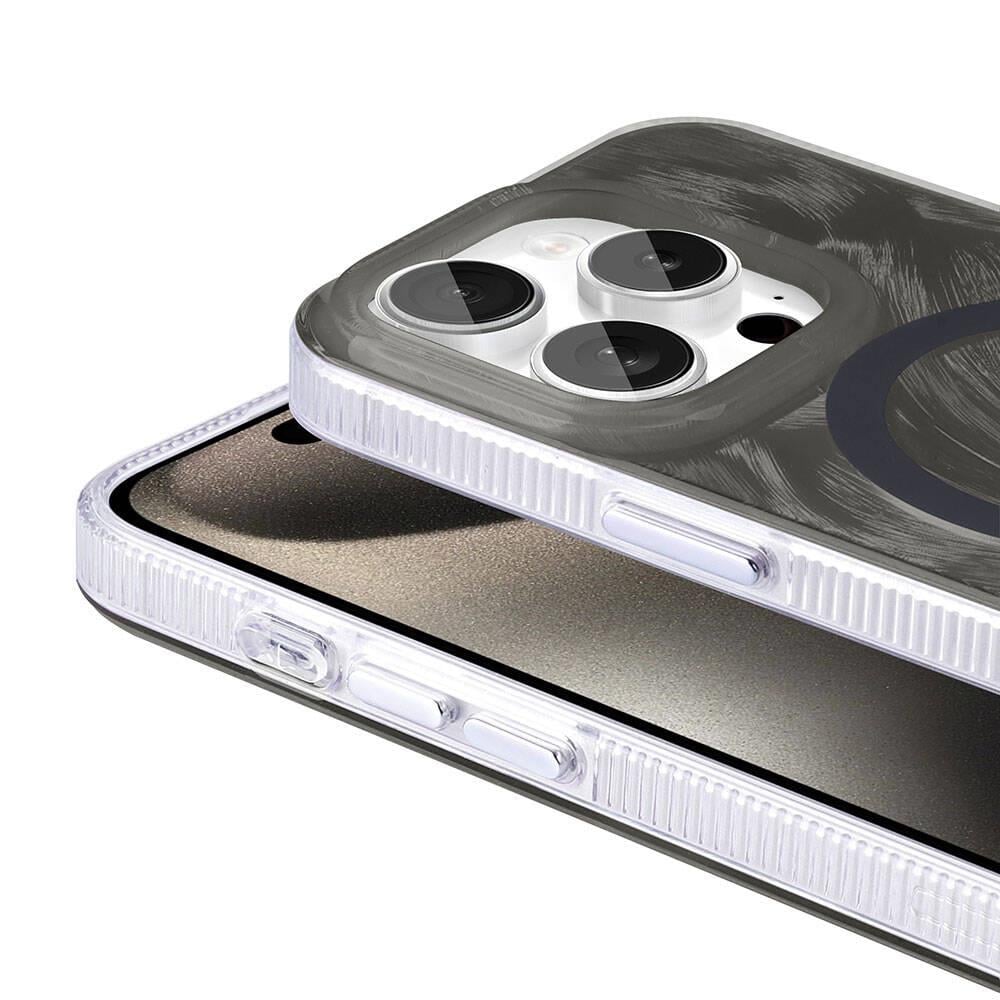 Apple iPhone 15 Pro Kılıf M-safe Şarj Özellikli Fırça Boya Desenli Zore Palet Kapak
