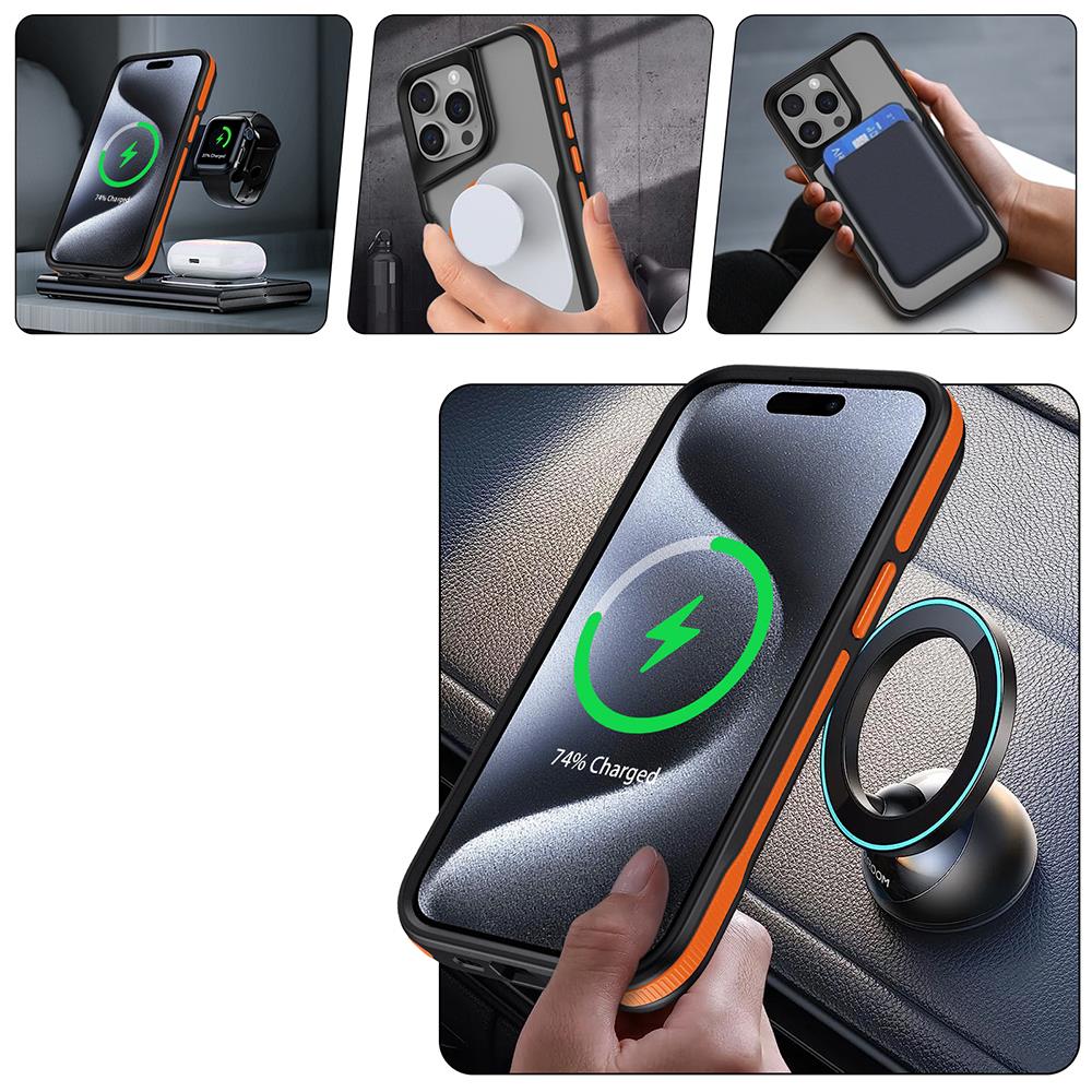 Apple iPhone 15 Pro Kılıf M-safe Şarj Özellikli Renkli Kenar Airbag Şeritli Zore Lamer Kapak