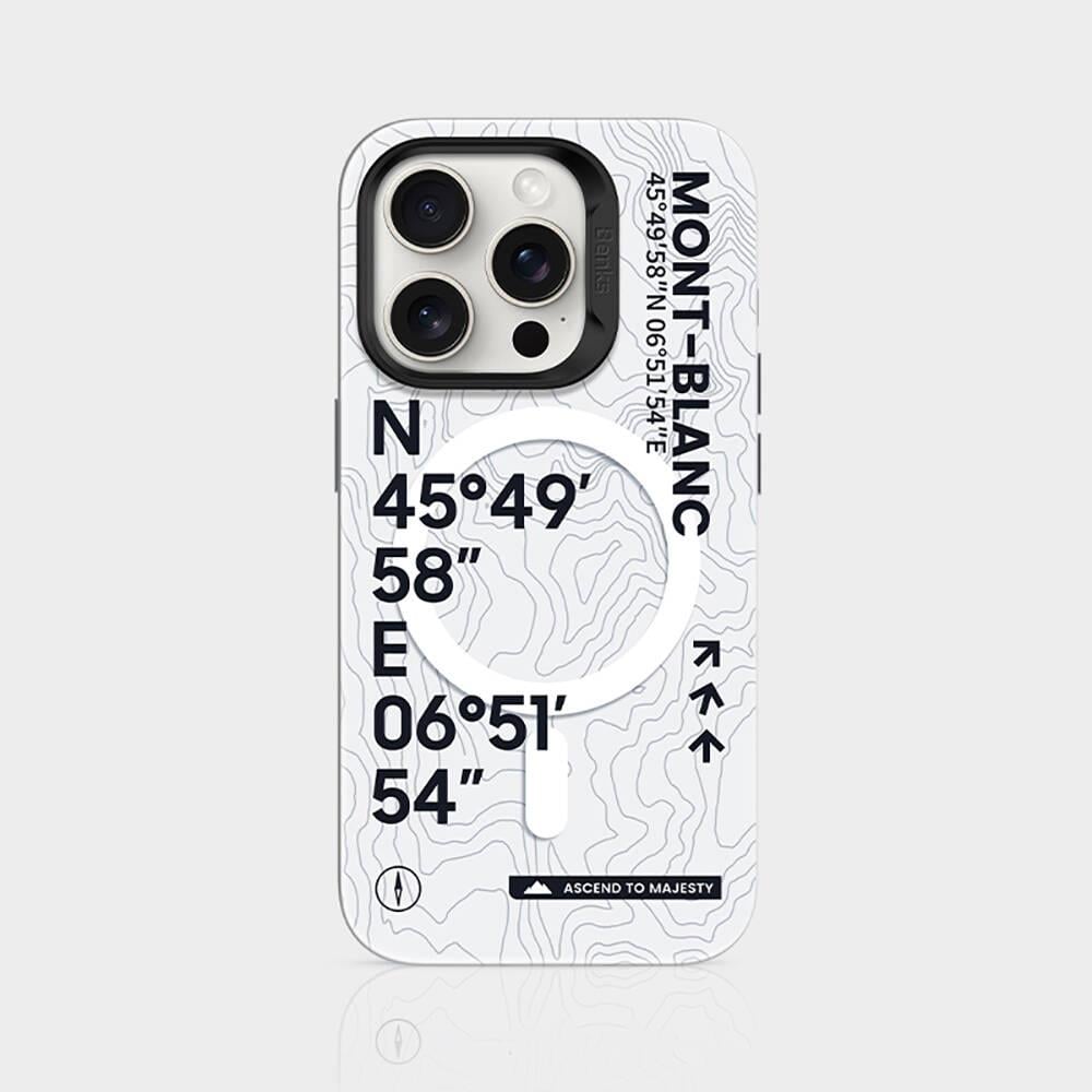 Apple iPhone 15 Pro Kılıf M-safe Şarj Özellikli Koordinat Yazı Desenli Benks Summit Serisi Kapak