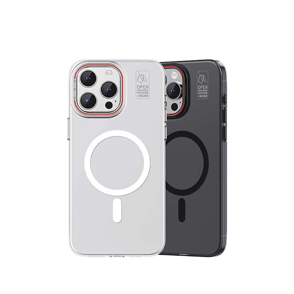 Apple iPhone 15 Pro Kılıf M-safe Şarj Özellikli Standlı Metal Kamera Çerçeveli Mat Recci Glaze Serisi Kapak