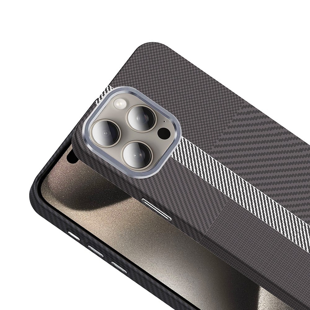 Apple iPhone 15 Pro Kılıf M-safe Şarj Özellikli Karbon Fiber Görünümlü Zore Gros Kapak