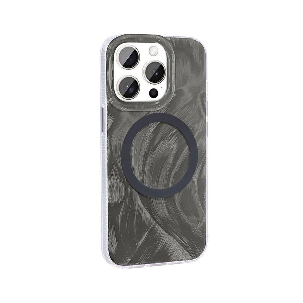 Apple iPhone 15 Pro Kılıf M-safe Şarj Özellikli Fırça Boya Desenli Zore Palet Kapak