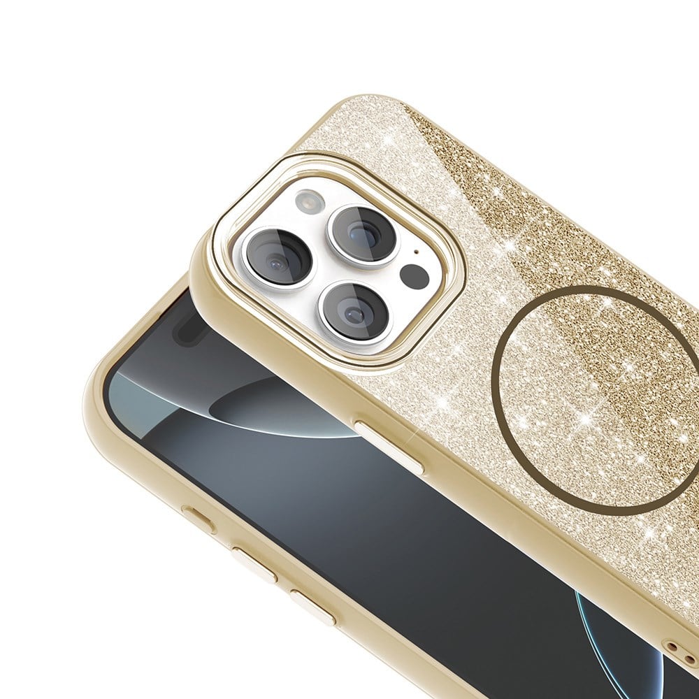 Apple iPhone 15 Pro Kılıf M-safe Şarj Özellikli Parlayan Simli Zore Okso Kapak
