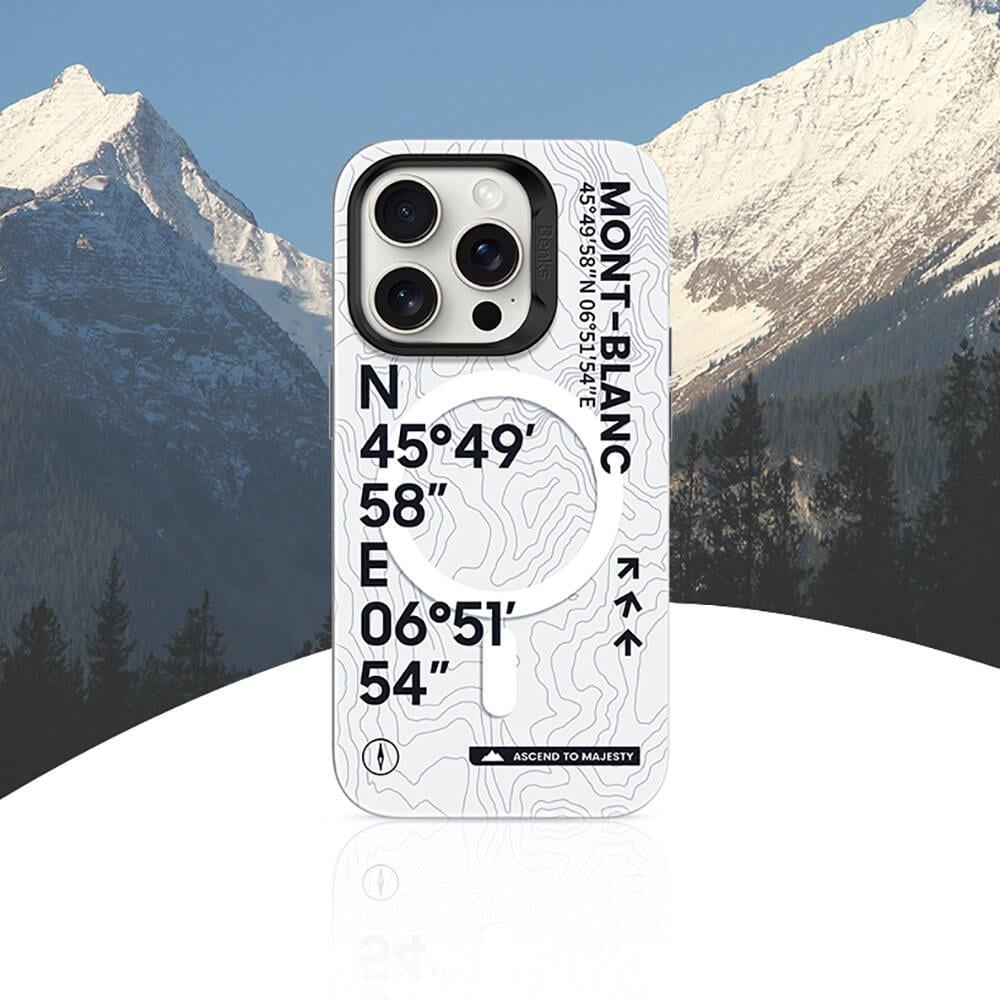 Apple iPhone 15 Pro Kılıf M-safe Şarj Özellikli Koordinat Yazı Desenli Benks Summit Serisi Kapak