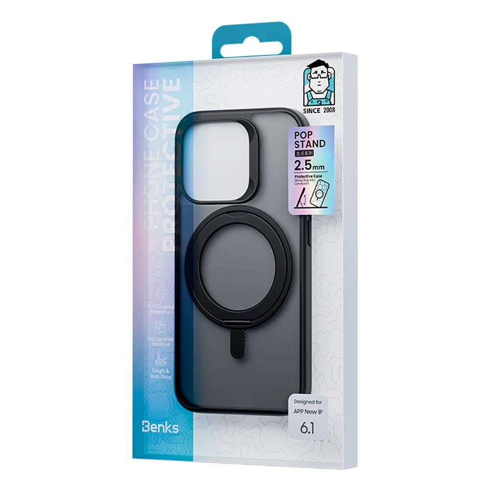Apple iPhone 15 Pro Kılıf M-safe Şarj Özellikli 360° Dönebilen Benks Pop Stand Kapak