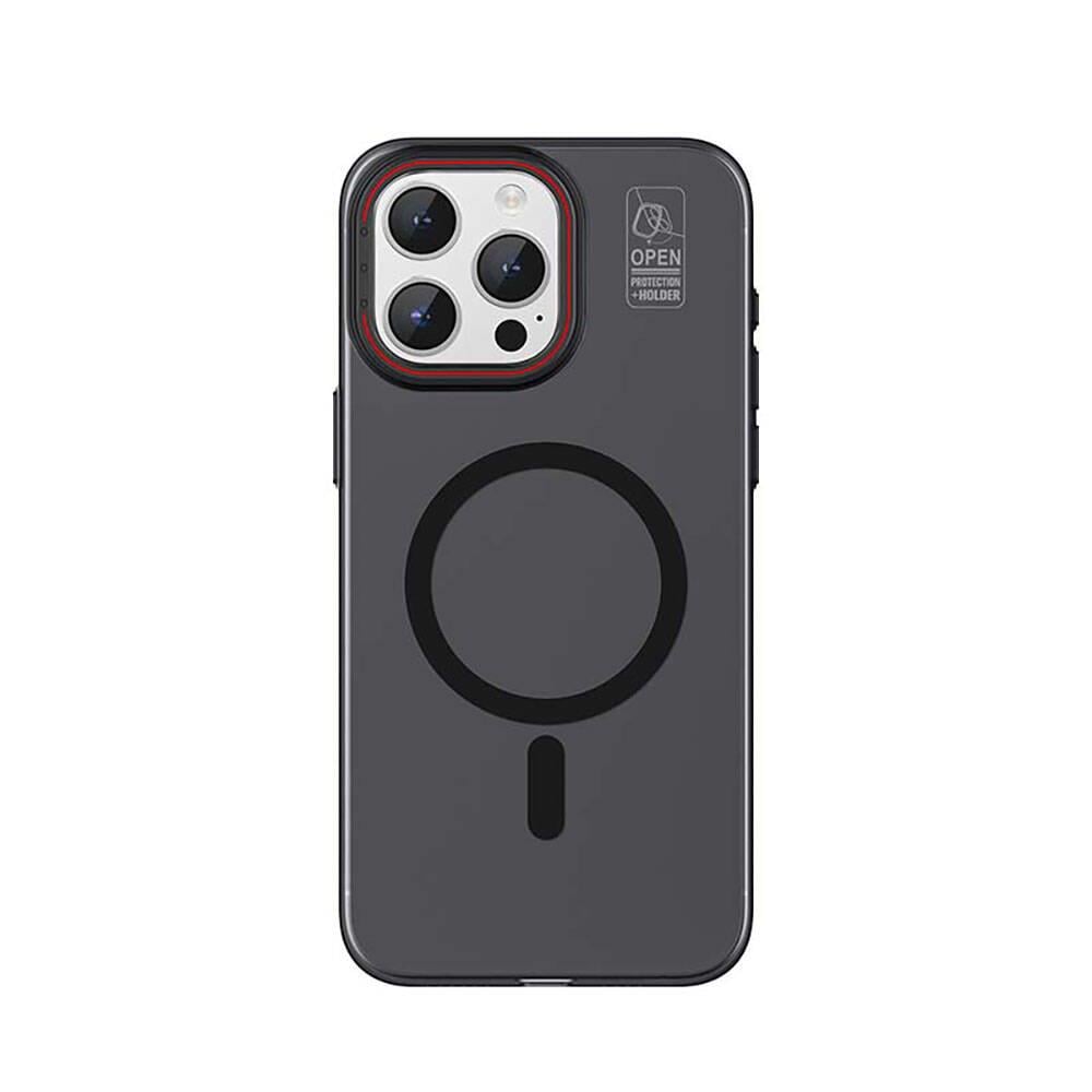 Apple iPhone 15 Pro Kılıf M-safe Şarj Özellikli Standlı Metal Kamera Çerçeveli Mat Recci Glaze Serisi Kapak