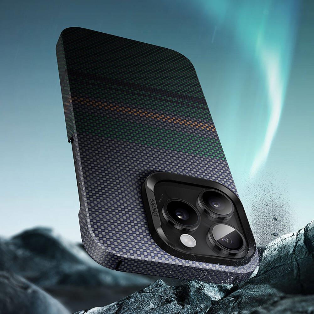 Apple iPhone 15 Pro Kılıf M-safe Şarj Özellikli Karbon Fiber Tasarımlı Benks Aurora ArmorAir Kevlar Kapak
