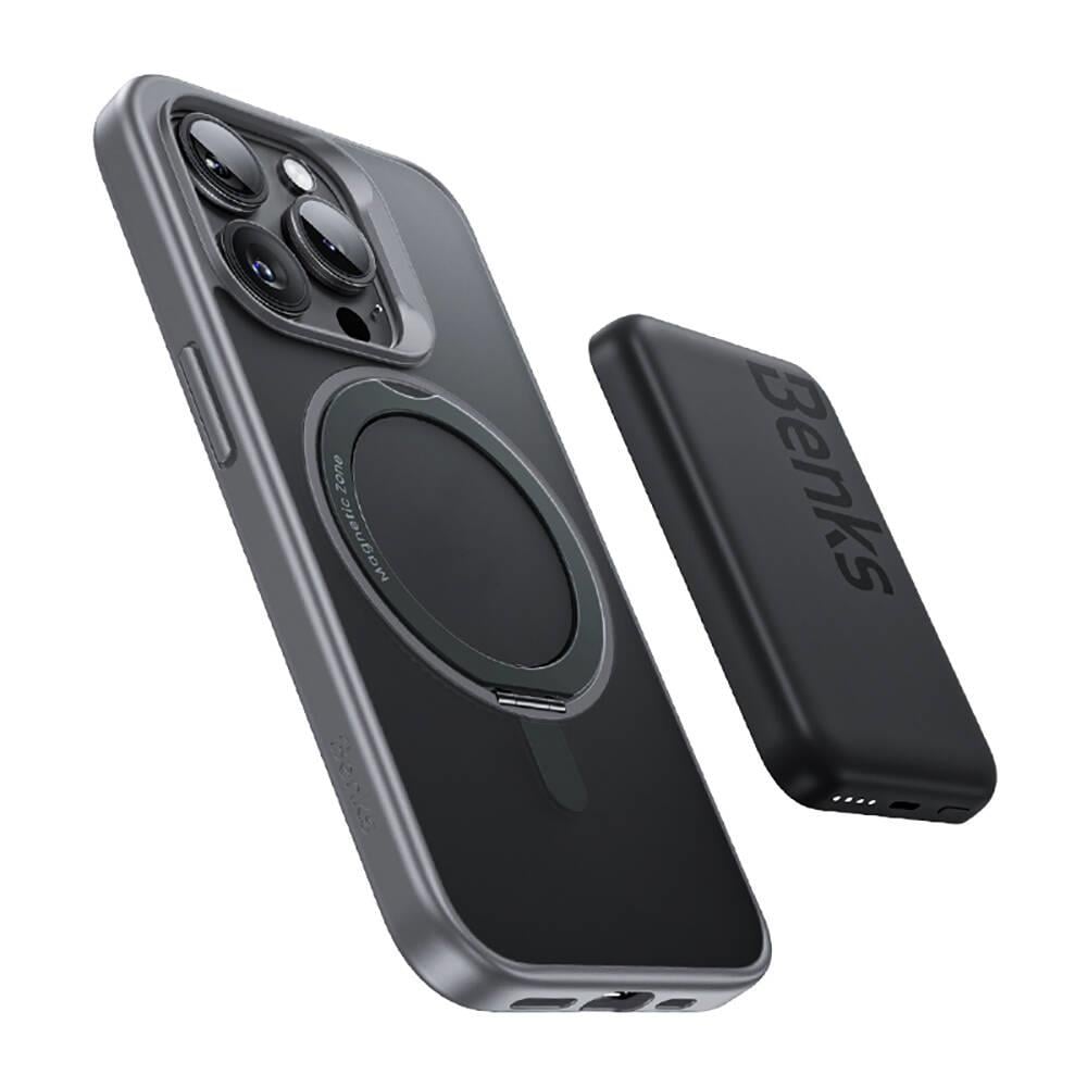 Apple iPhone 15 Pro Kılıf M-safe Şarj Özellikli 360° Dönebilen Benks Pop Stand Kapak